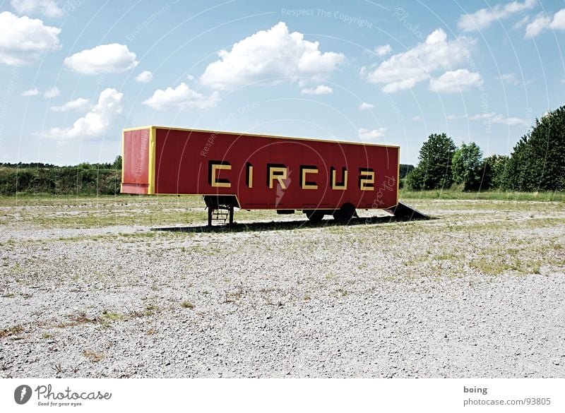 Flea circus moves on Carriage Circus Trailer Container Truck Invite Means of transport Logistics Drop shadow Culture trailers Deserted Circus trailer