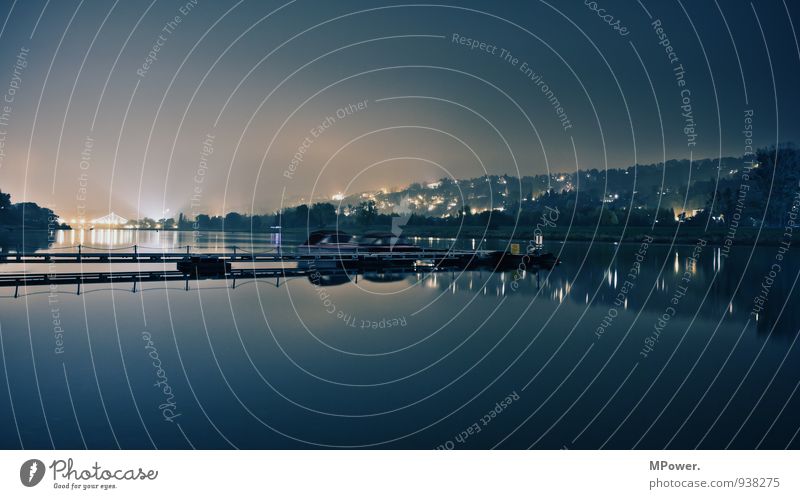 view of the Elbe Nature Landscape Illuminate Dresden River bank Long exposure Reflection Colour photo Exterior shot Deserted Copy Space top Copy Space bottom