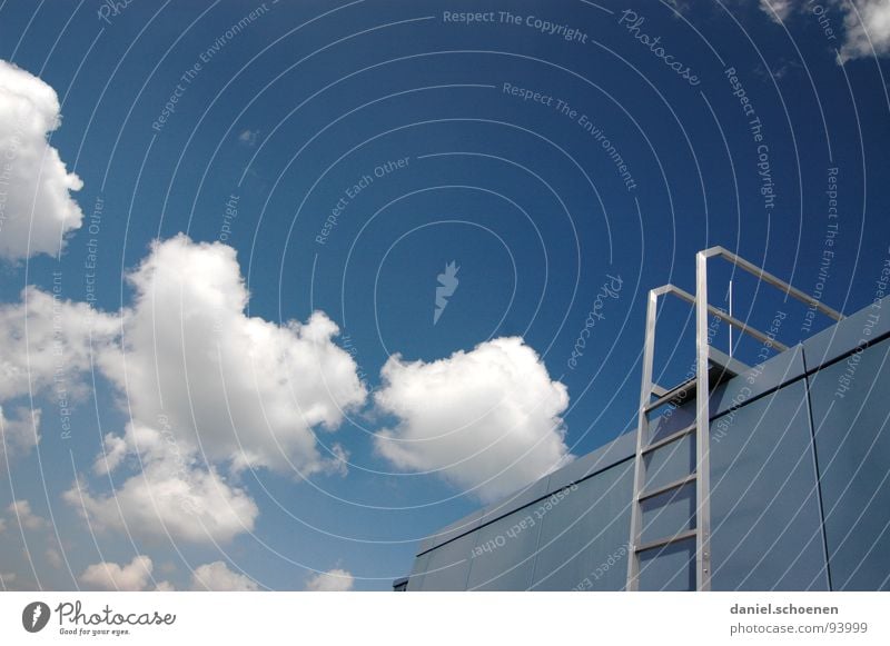 Stairway to heaven Clouds Go up Summer Abstract White Cyan Roof Detail Sky Stairs Weather Blue Metal Architecture