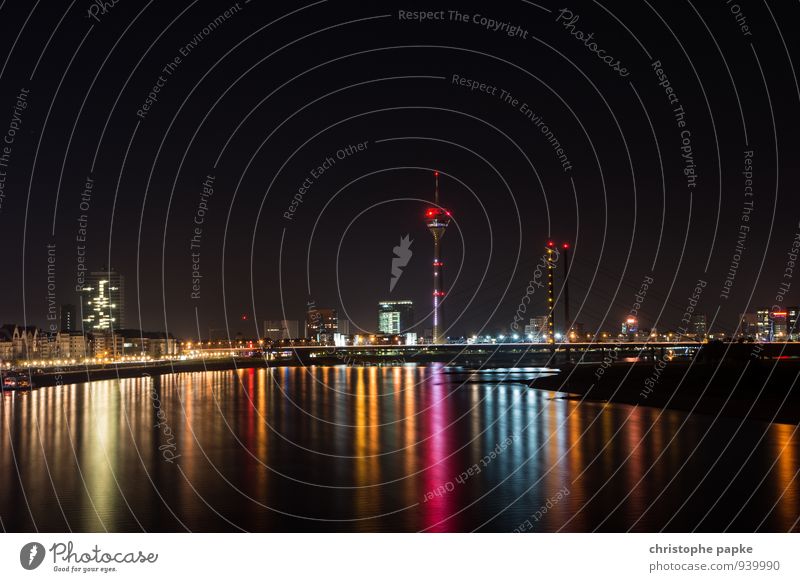 Rhine Reflections II - Düsseldorf Landscape River Duesseldorf Germany Town Capital city Downtown Outskirts Old town Skyline Bridge Building Landmark Illuminate