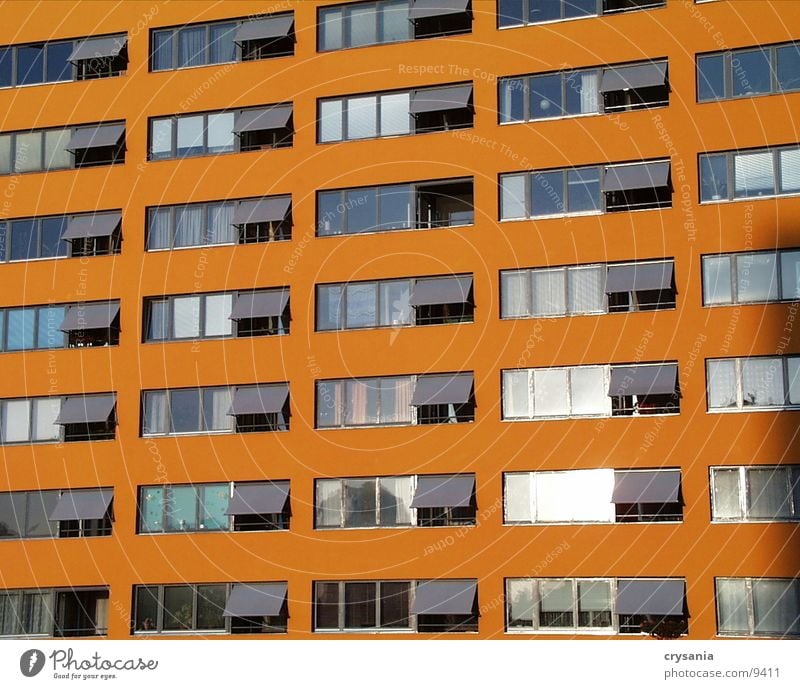 orange house House (Residential Structure) Balcony New building Glazed facade Window Architecture Orange Berlin Town