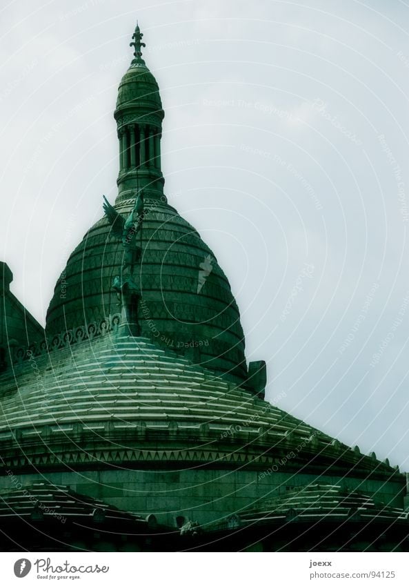 basilica Sacré-Coeur Roof France Green Jeanne d'Arc's Statue Domed roof Montmartre Paris Catholicism Pilgrimage church Clouds House of worship Historic Basilica