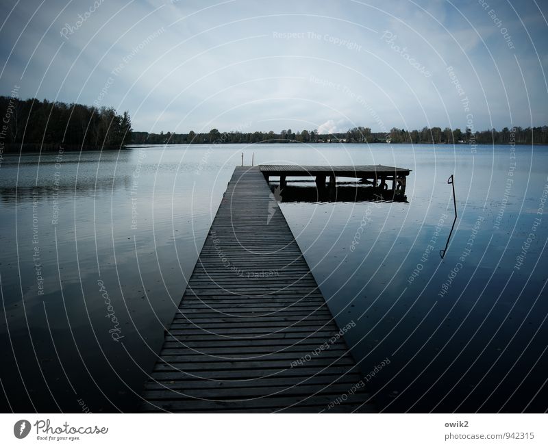 Deep water Environment Nature Landscape Water Sky Clouds Horizon Beautiful weather Forest Lake Olba Manmade structures Jetty Footbridge Wood Threat Dark