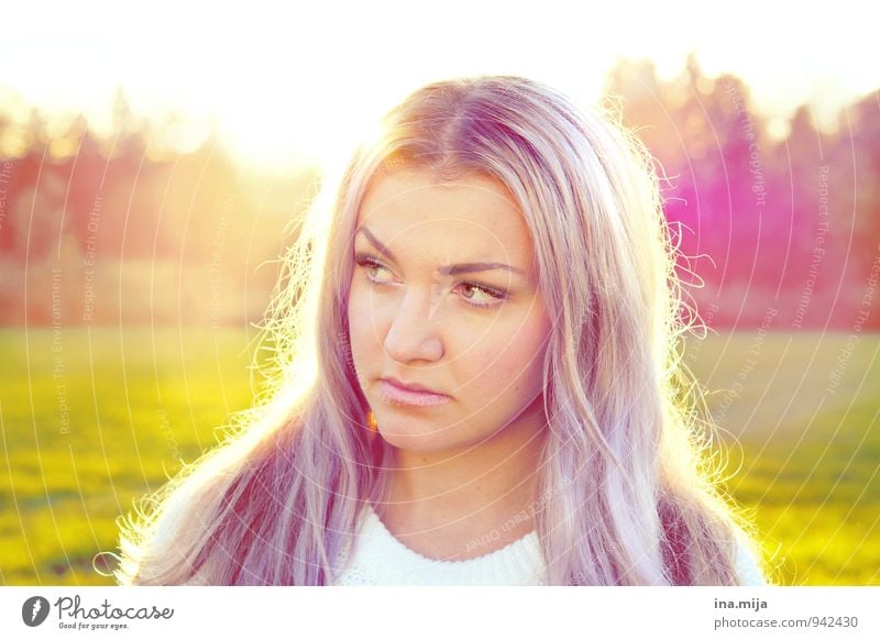 young woman with long purple hair pretty Life Harmonious Contentment Senses Human being Feminine Young woman Youth (Young adults) Woman Adults