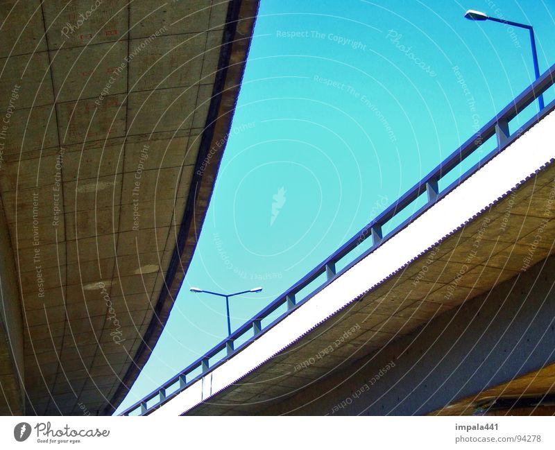 arch Lantern Concrete Overpass Bridge railing Transport Light Dresden Sky Connection Beautiful weather Traffic infrastructure Blue Shadow Architecture