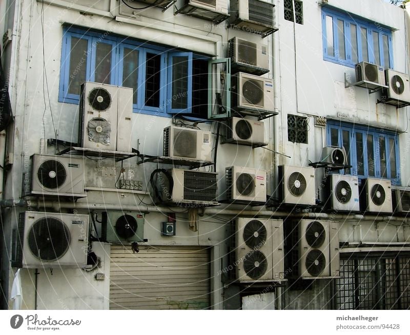 Cooling down? House (Residential Structure) Town Traffic infrastructure Dirty Small Funny Many Strange Air conditioning Multiple Singapore Exterior shot Detail