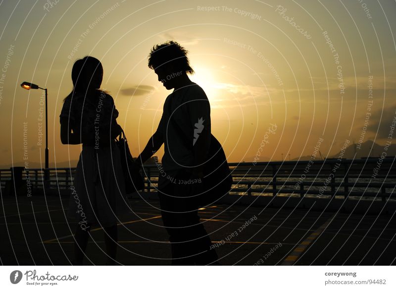 Lovers' silhouette Sunset Silhouette lovers sunrise backlighting friendship underexposure outline sweet sweetness courtship romance romantic