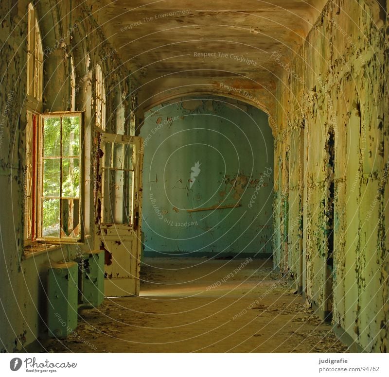 sanatorium House (Residential Structure) Ruin Building Window Door Old Sadness Creepy Broken Loneliness Fear Colour Transience Entrance Hallway Plaster Possible