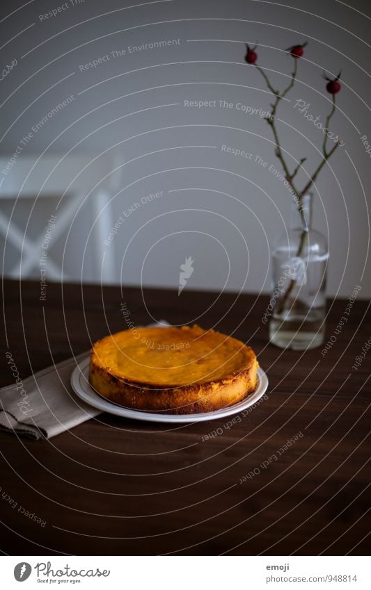 pumpkin pie Cake Dessert Candy Nutrition Slow food Plate Delicious Sweet Pumpkin time Autumnal Colour photo Interior shot Deserted Twilight