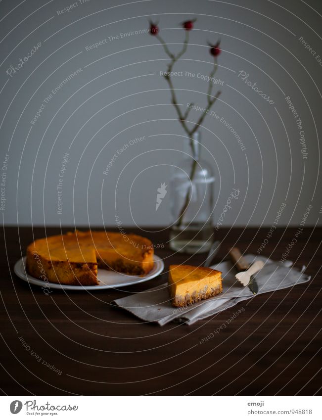 pumpkin pie Cake Dessert Candy Gateau Pumpkin Pumpkin time Piece of gateau Nutrition Slow food Delicious Sweet Autumnal Colour photo Interior shot Deserted