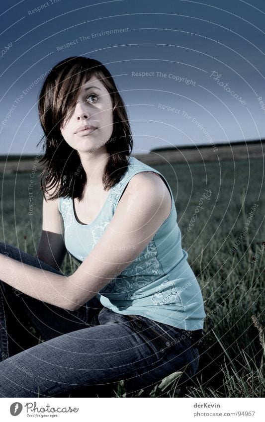 distance view Field Model Photo shoot Autumn Cold Woman Far-off places Looking