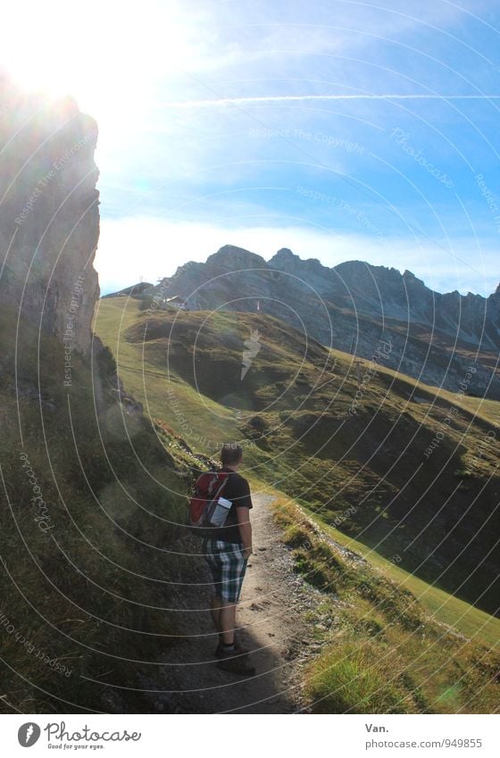 hiking day Vacation & Travel Mountain Hiking Human being Masculine Man Adults 1 30 - 45 years Nature Landscape Sky Sunlight Autumn Rock Alps Walking Beautiful