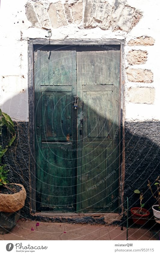 Greenwood. Art Esthetic Contentment Door Doorframe Spain Mediterranean Old Derelict Gate Entrance Front door Main gate Colour photo Subdued colour Exterior shot