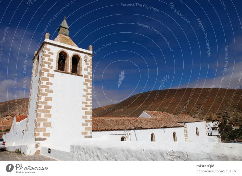 White Church. Art Esthetic Contentment Religion and faith Church window Church congress Nave Spain Canaries Village Mountain village Facade Roof Mediterranean