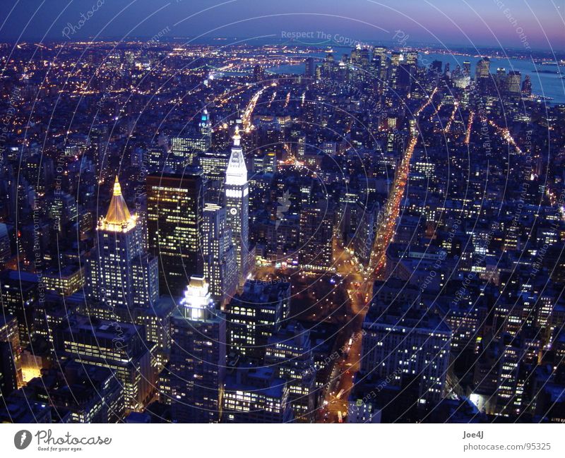 Downtown Manhattan from Empire State Building at night II New York City Night Town Broadway Traffic infrastructure USA Light