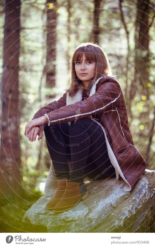 Autumn Feminine Young woman Youth (Young adults) 1 Human being 18 - 30 years Adults Environment Nature Forest Beautiful Natural Sit Autumnal Colour photo