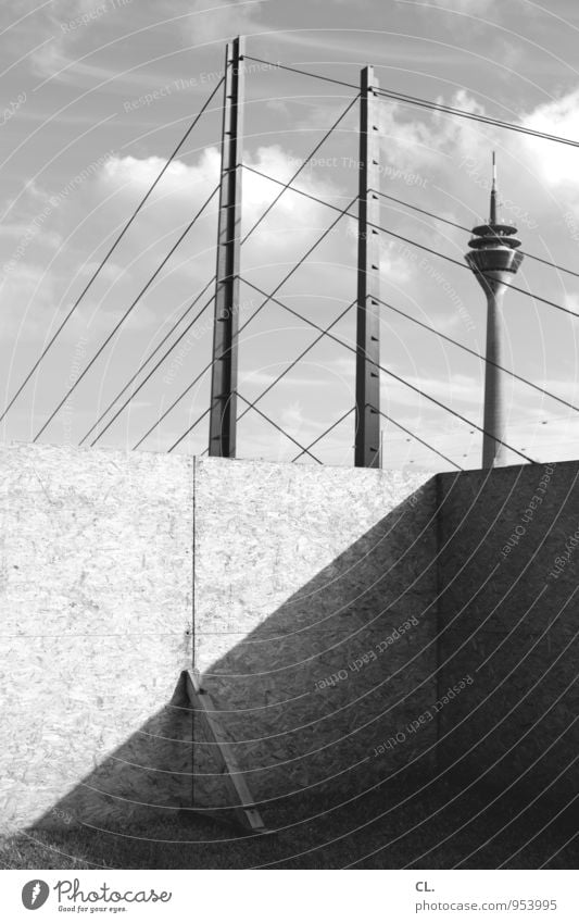 Düsseldorf Construction site Sky Clouds Duesseldorf Town Deserted Bridge Manmade structures Building Architecture Wall (barrier) Wall (building)