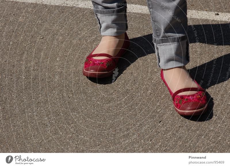 Red cap? Footwear Pants Break Clothing red cap Street shadow shoes shoe shadow beautiful legs Feet Jeans Wait