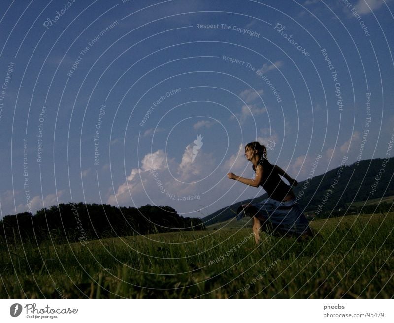 ..run away. Air Clouds Woman Jump Grass Meadow Field Summer Flower Sky Stride Freedom Mountain Nature Life