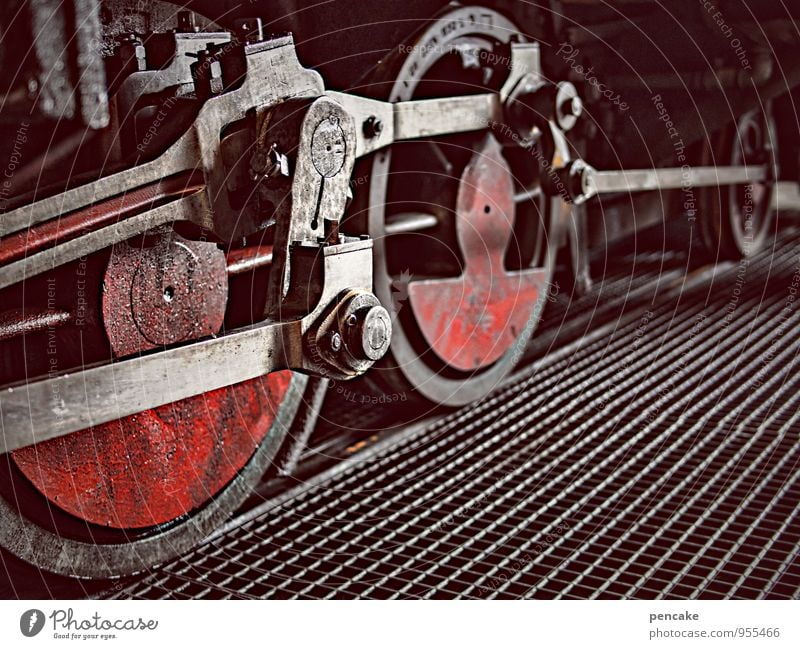 gear train Technology Rail transport Railroad Engines Train station Metal Dirty Retro Power Brave Adventure Nostalgia Wheel Colour photo Subdued colour