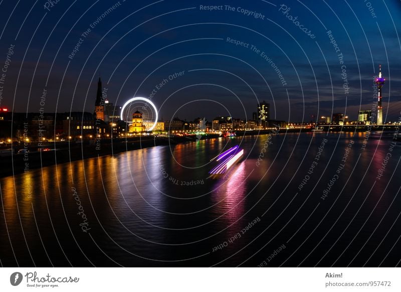 Düsseldorf by night II Duesseldorf Town Capital city Skyline Tourism Tourist Attraction River Ferris wheel Christmas Fair North Rhine-Westphalia Landmark