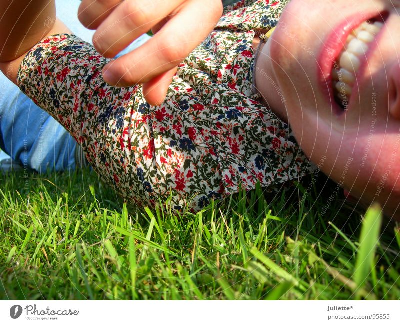 It's me! Flower meadow Woman Lust Multicoloured Joy Laughter Colour Teeth