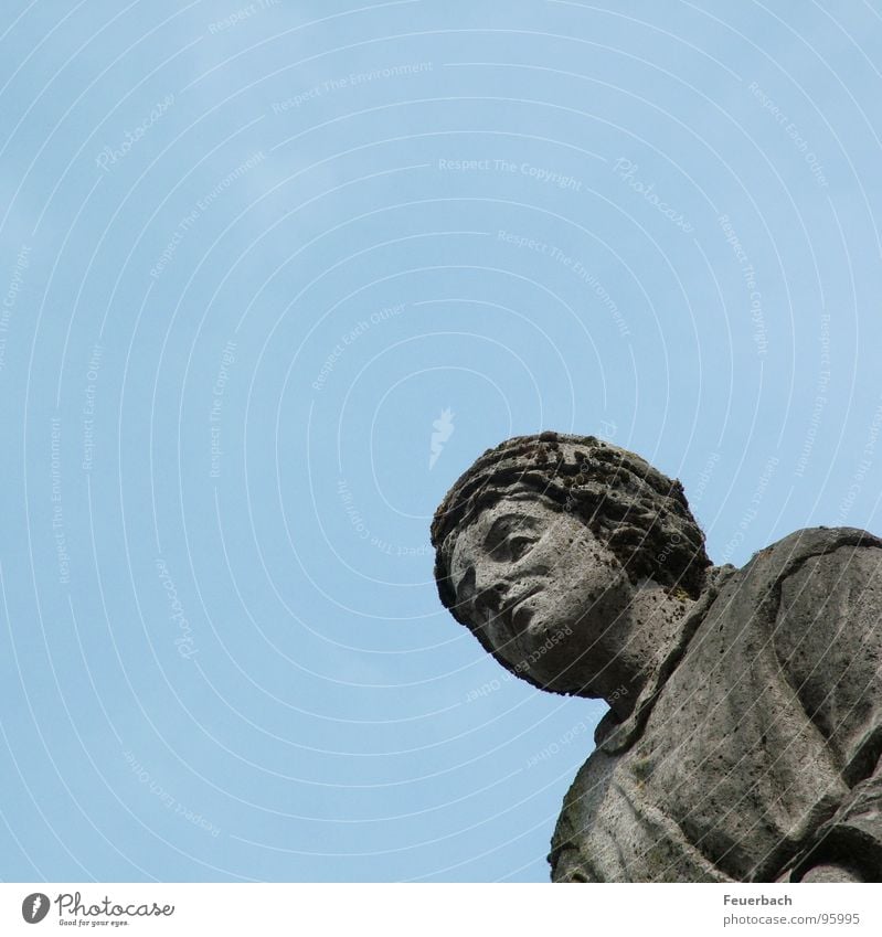 Mrs. Schräg from below Colour photo Exterior shot Detail Worm's-eye view Woman Adults Art Sculpture Sky Monument Stone Old Stand Historic Blue Gray Pride Statue