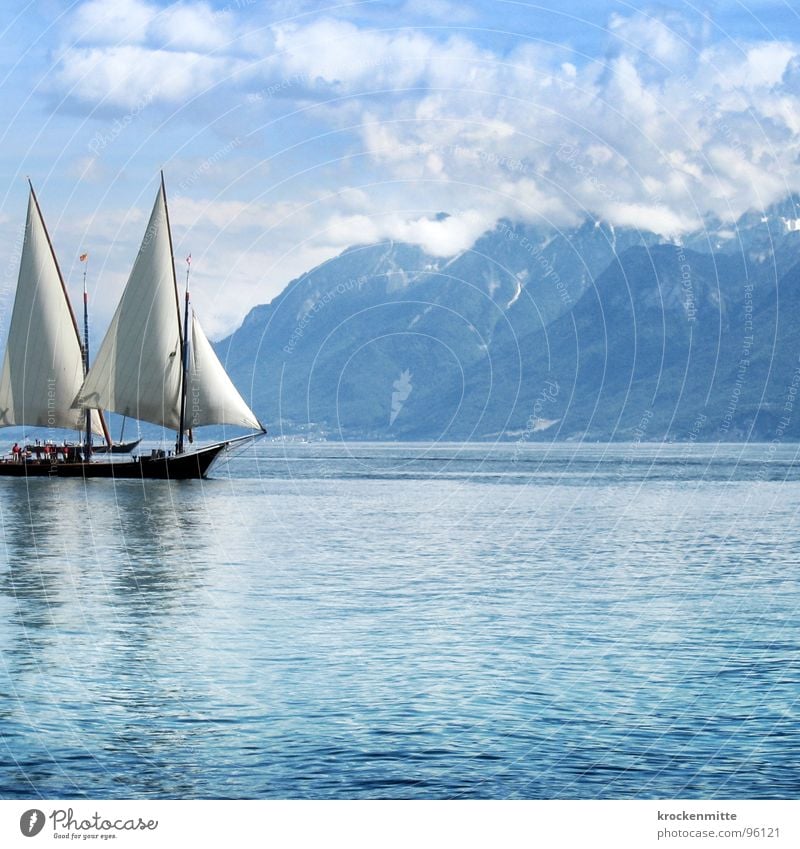 stay the course Lake Lac Lemon Sailing Switzerland Clouds Waves Leisure and hobbies Sunday Calm Lausanne Watercraft Reflection Sailing ship Navigation Mountain