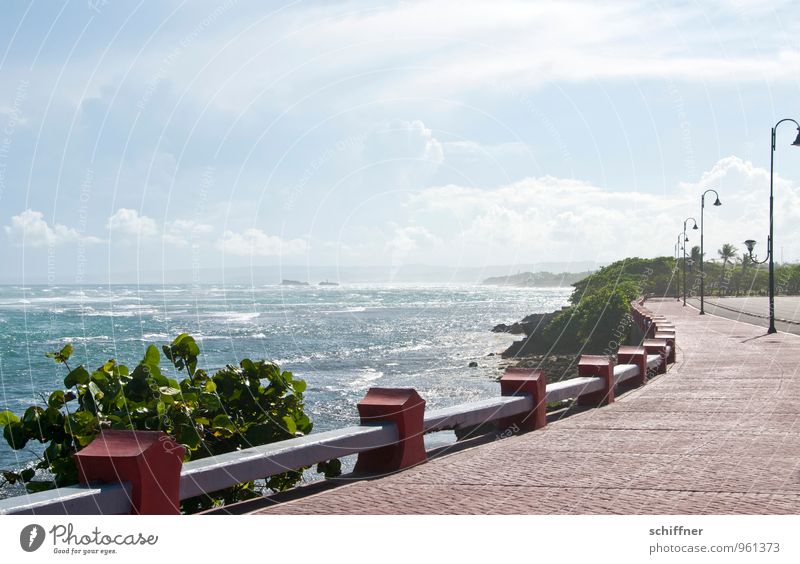 silver harbour Environment Landscape Sky Clouds Sunlight Beautiful weather Plant Bushes Waves Coast Bay Ocean Island Silver Promenade Cobblestones Lantern