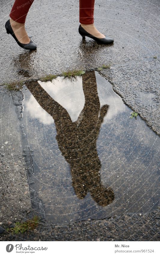 topless Lifestyle Feminine Legs Feet 1 Human being Water Autumn Footwear Going Asphalt Lanes & trails Sidewalk Haste Puddle Water puddle Environment Wet Weather