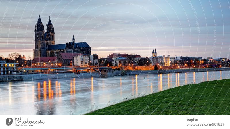 Magdeburg Cathedral on a cold autumn day Architecture Town Port City Old town Deserted Church Dome Bridge Wall (barrier) Wall (building) Stairs