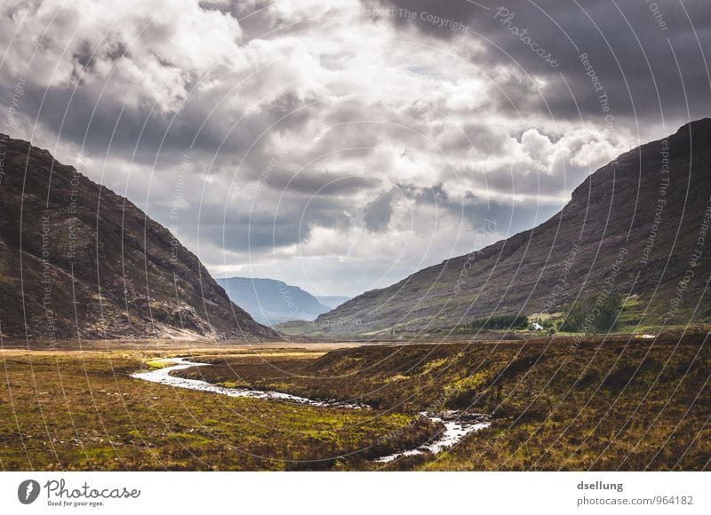 In a country before our time. Environment Nature Landscape Sky Clouds Spring Summer Climate Weather Beautiful weather Meadow Field Hill Rock Mountain Brook