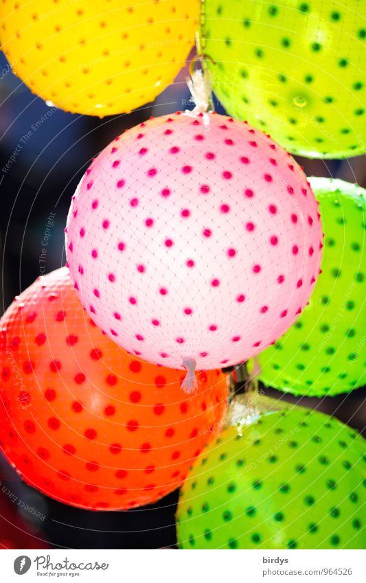 Colourful Ball Balloon Illuminate Positive Round Multicoloured Yellow Green Pink Red Happiness Joy Infancy Ease Point Colour photo Exterior shot Deserted