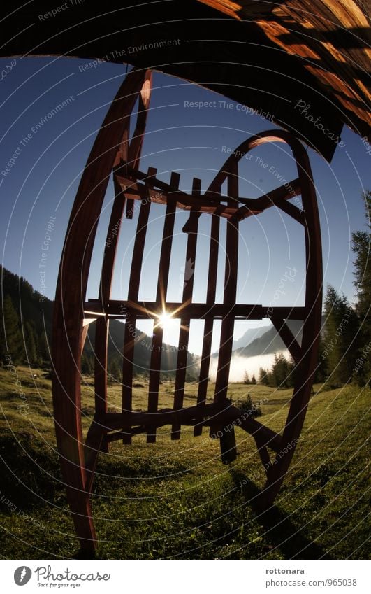 Liösa da manties 1 Landscape Sky Cloudless sky Sun Beautiful weather Fog Alps Mountain Dolomites Deserted toboggan horn sledge Wood Driving Looking Old