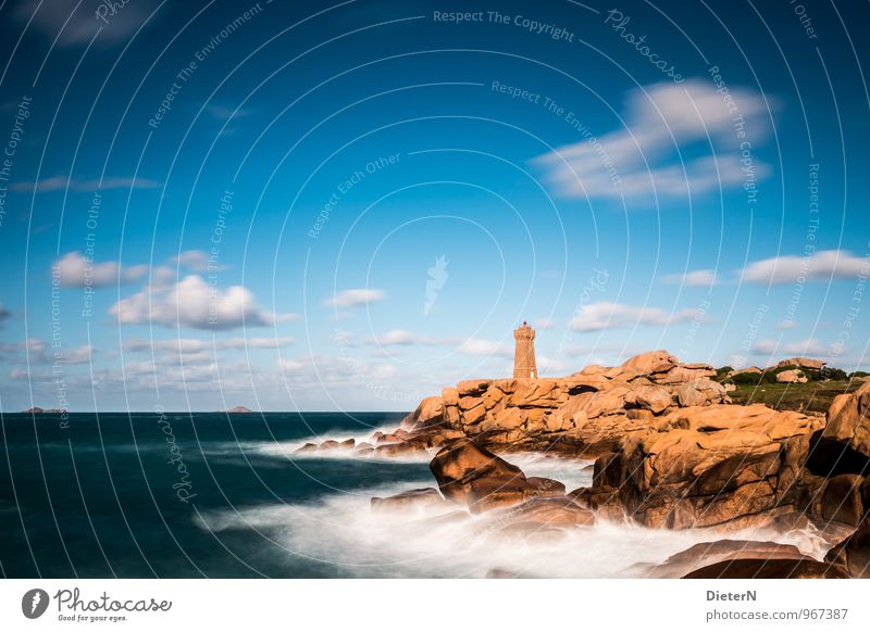 rocky coast Nature Landscape Sky Clouds Sun Sunlight Weather Beautiful weather Wind Rock Waves Coast Bay Ocean Atlantic Ocean Cote de Granit Rose Deserted