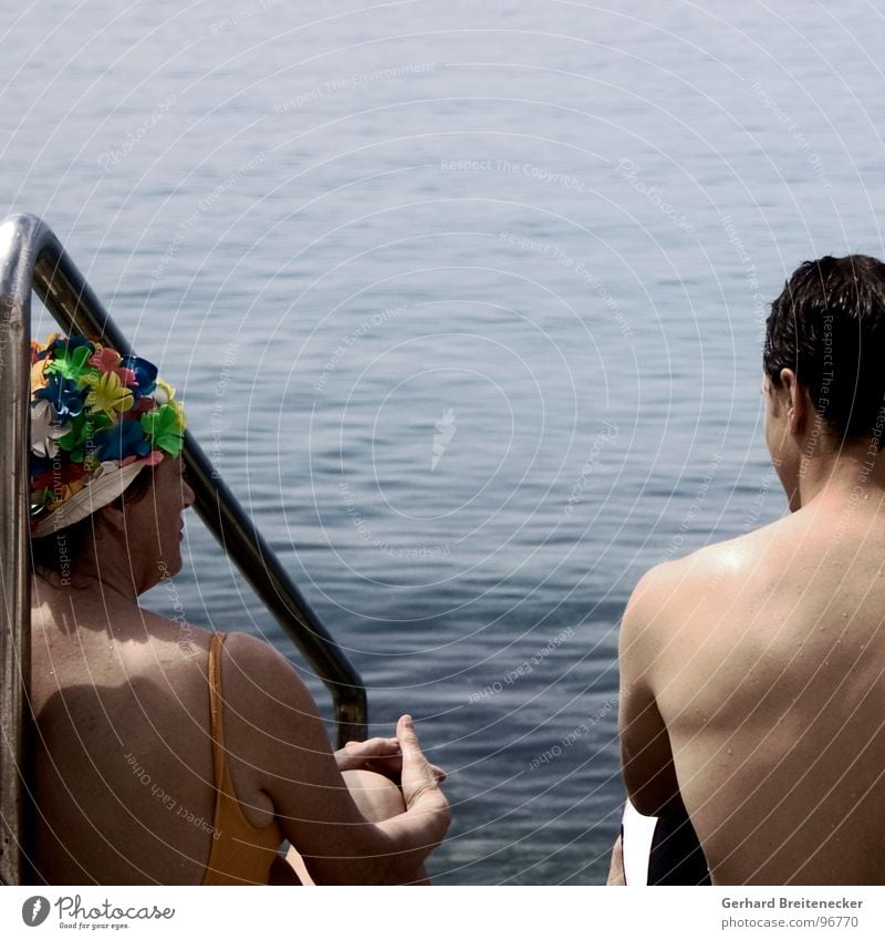 Herbert Cousteau with mother Ocean Summer Think Aquatics bathing cap Couple Swimming & Bathing To talk In pairs