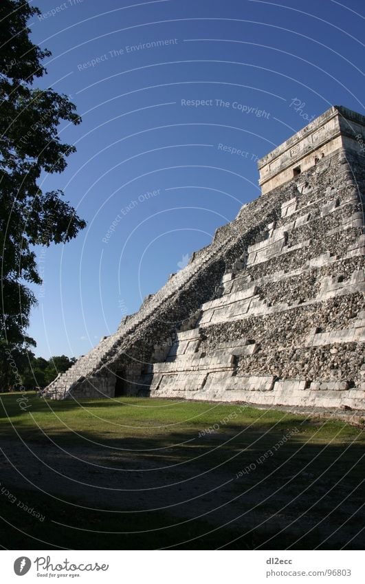 Great pyramid in Chichen Iza Ramp Architecture Pyramid Blue sky Stairs staircase structure afternoon mood