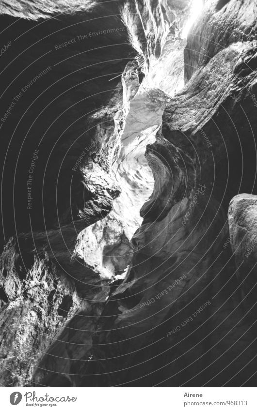 bottleneck Landscape Rock Alps Mountain Steinernes Meer Canyon Exceptional Threat Natural Black White Fear Claustrophobia Captured Narrow clammy Slit Column