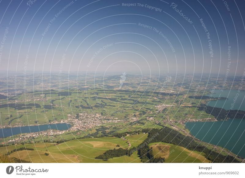 Rigi IV Environment Nature Landscape Plant Elements Air Water Sky Cloudless sky Horizon Sunlight Spring Summer Climate Beautiful weather Fog Warmth Field Forest