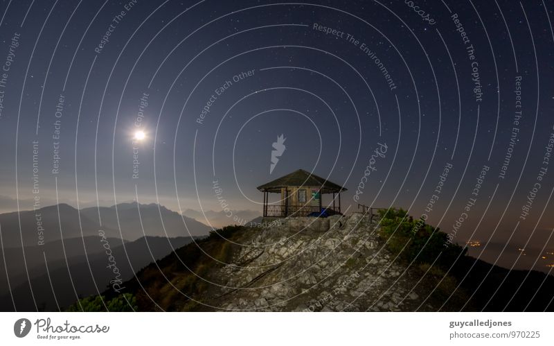 dukedom Landscape Sky Night sky Stars Horizon Moon Beautiful weather Fog Hill Alps Mountain Herzogstand Peak Bavaria Hiking Wait Relaxation Experience