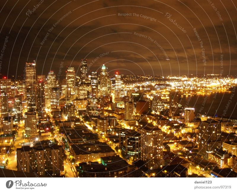 Sleepless in Seattle Night life Traffic infrastructure space needle Light Big City Lights USA Night shot Pacific North West