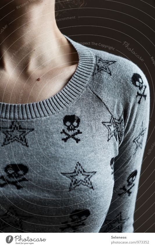 star Human being Skin 1 Rockabilly Sweater Warmth Soft Star (Symbol) Death's head Mole Neck Colour photo Interior shot Upper body Front view