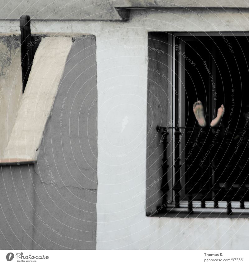 siesta Siesta Midday Spain Barcelona Facade House (Residential Structure) Window Balcony Sleep Doze Break Grating Boredom Feet sole knot elevate