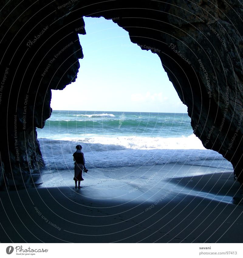 Woman looking out to sea Relaxation Swimming & Bathing Leisure and hobbies Vacation & Travel Far-off places Freedom Summer Sun Beach Ocean Waves Nature Water