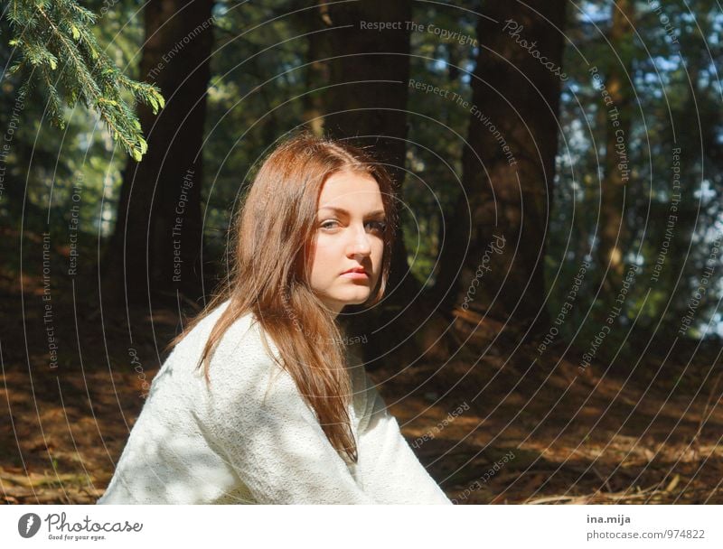 young brown haired woman in the forest Human being Feminine Young woman Youth (Young adults) 1 18 - 30 years Adults 30 - 45 years Beautiful weather Forest