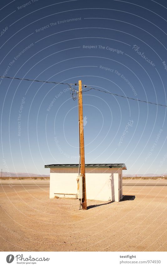 hut Deserted Hut Transport Traffic infrastructure Street Crossroads Lanes & trails Far-off places Electricity pylon Route 66 Colour photo Light Shadow Sunlight