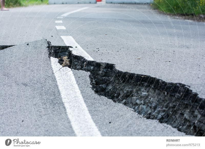 crack in the street Motoring Street Threat Broken Dangerous Italy Crack & Rip & Tear Barrier forsake sb./sth. torn Asphalt Colour photo Exterior shot Day