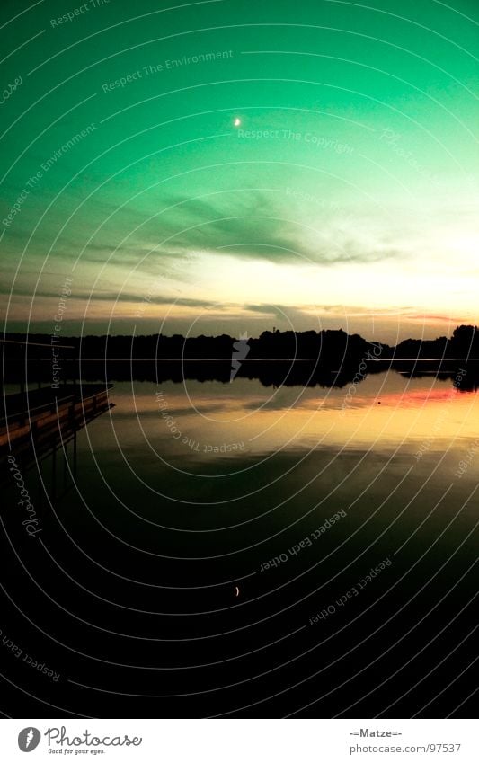 moon mirror Evening Sunset Footbridge Lake Clouds Green Mirror Calm Landscape Long exposure Moon Germany Beckum Coast Water Tuttenbrock Freedom