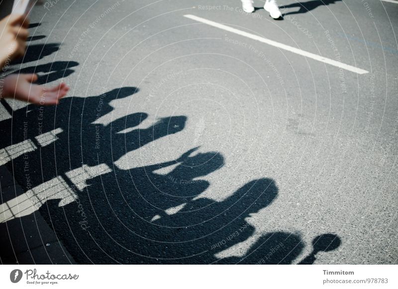 You Can't Sit Down. Athletic Sports Sportsperson Audience Marathon Street Signs and labeling Line Gray White Shadow Applause Hand Colour photo Exterior shot