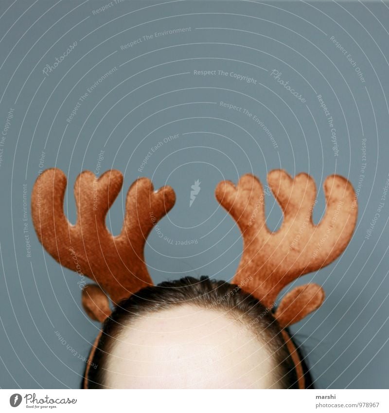 Reindeer Marshi Human being Head 1 Animal Wild animal Emotions Hair circlet Christmas & Advent Funny Decoration Forehead Pelt Carnival costume Colour photo